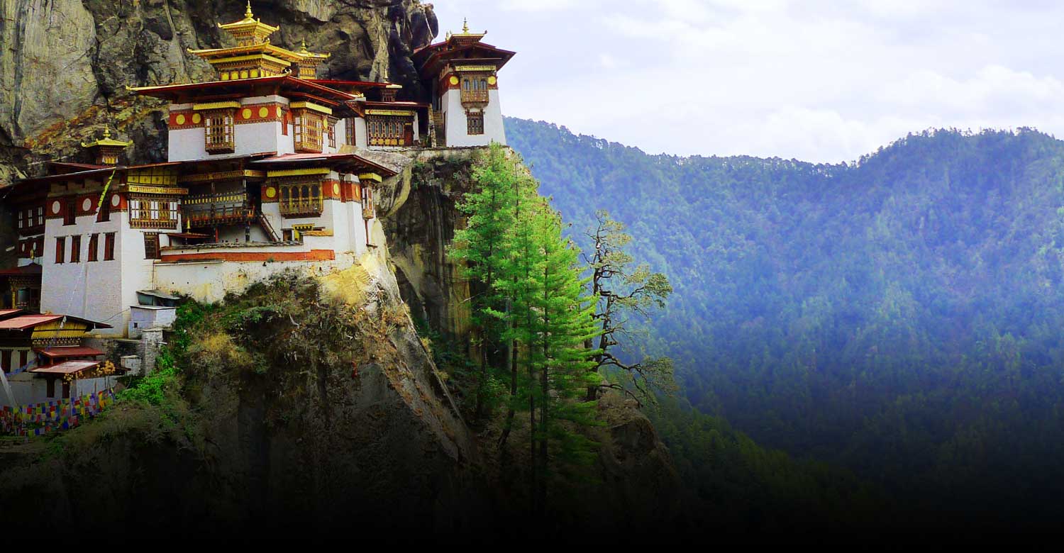 The famous Taktsang Monastery perched on a cliff face